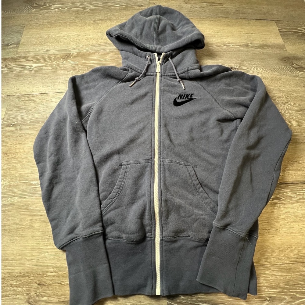 Nike Sportswear Hoodie Womens S Grey Full Zip Flocked Logo 503546-400 Athleisure